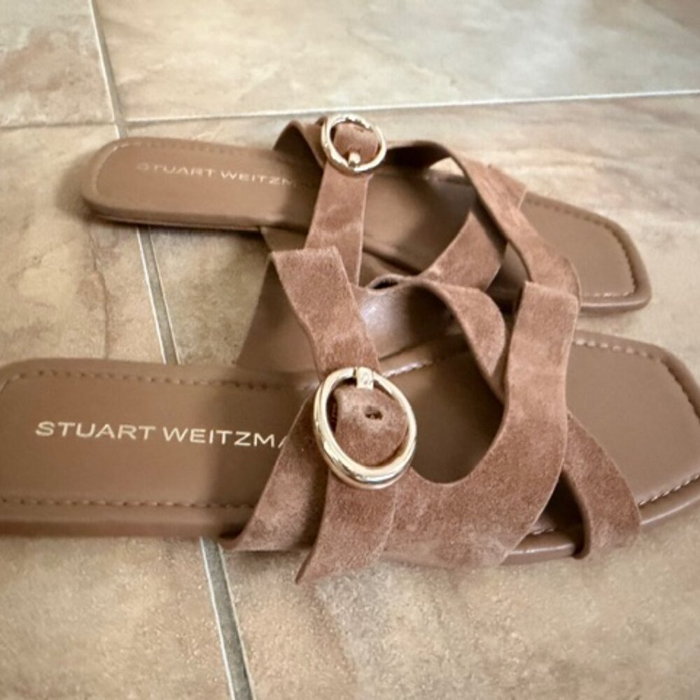 Stuart Weitzman Villa Slide Sandal Women's Crisscross Strap Doe Size US7.5 - Picture 3 of 6